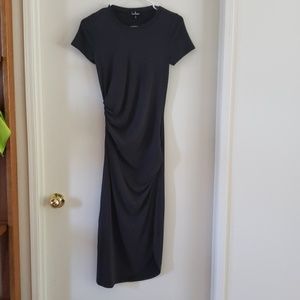 Lulu's grey slitted maxi dress with gathered waist